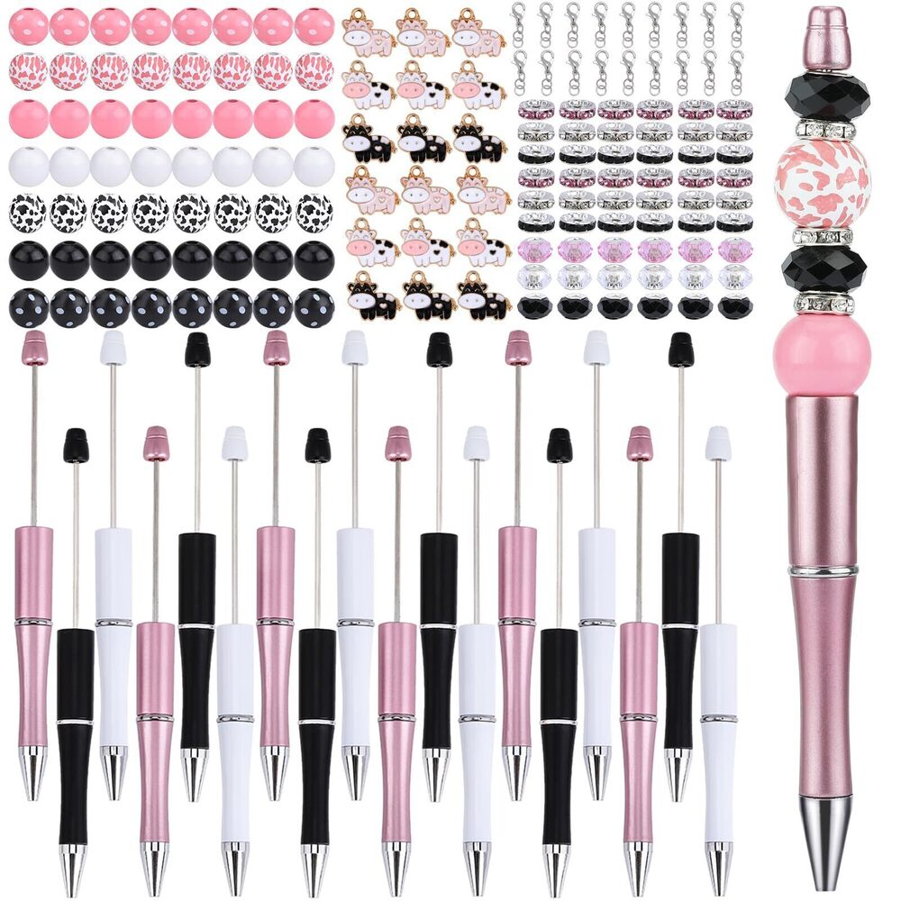 8525 18pcs DIY Beadable Pens Bulk Pens for Beads Cow Pattern Beaded Pen Kit